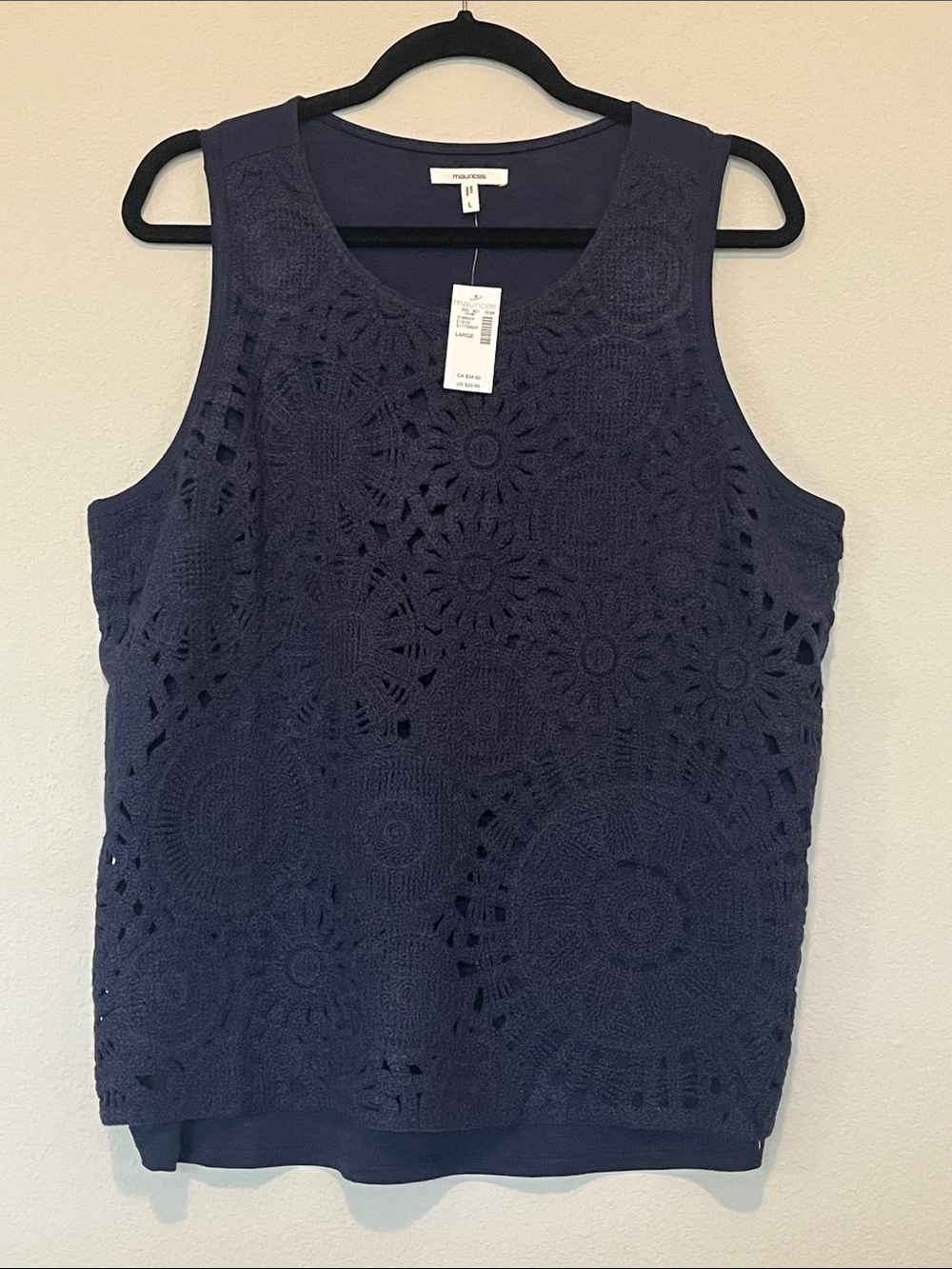 Maurices Navy Crochet Tank Top Large
